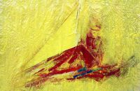 Femme et char à voile - huile sur kraft - 80 x 60 cm - 1985
